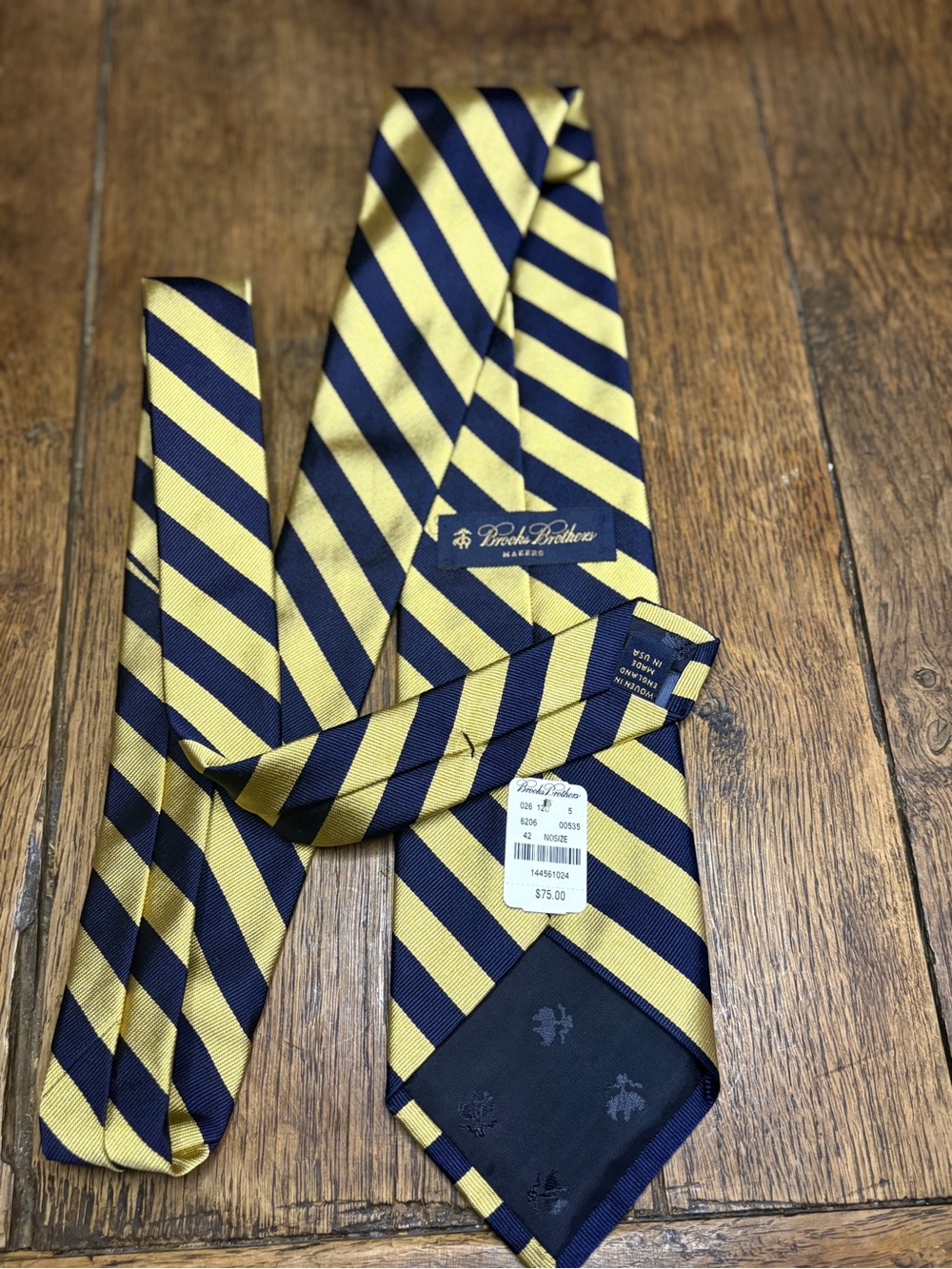 Brooks Brothers Makers NWT Silk Repp Stripe Tie Navy Blue Gold Preppy Ivy League